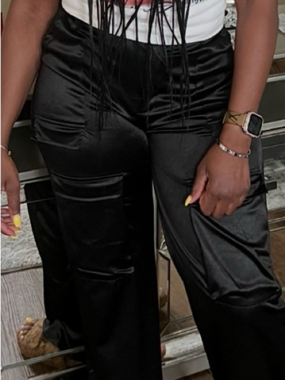 Black Satin Wide-Leg Pants - Women's Elegant Lounge Trousers